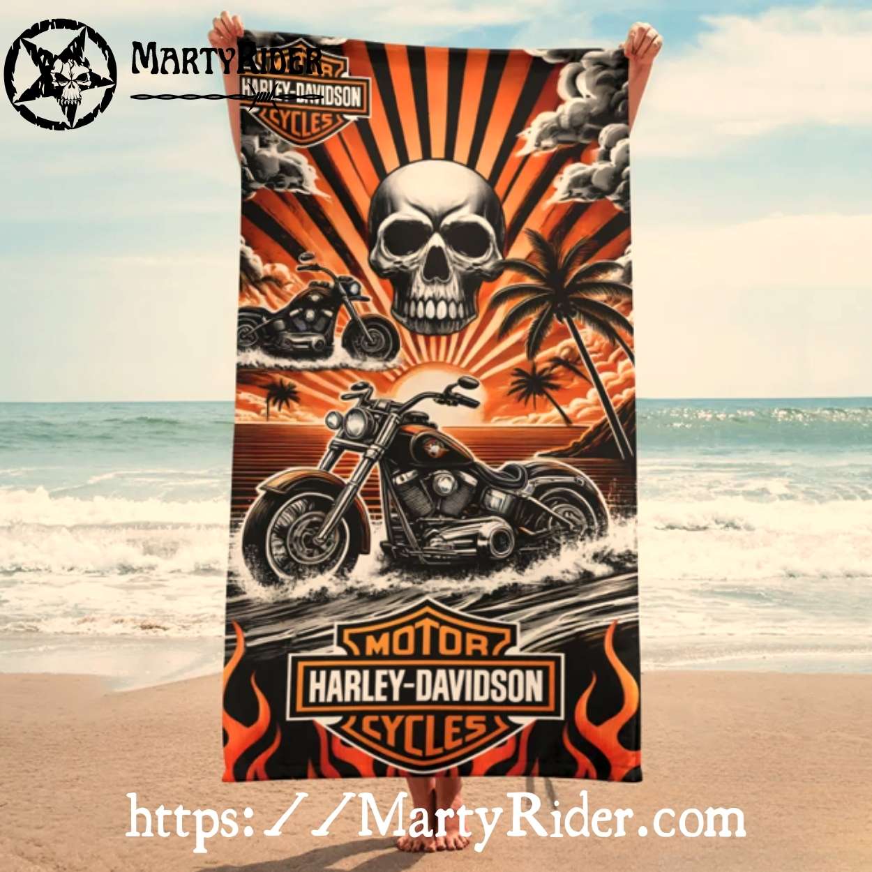 Skull and Twin Bikes Harley Davidson Beach Towels Skull and Twin Bikes Harley Davidson Beach Towels