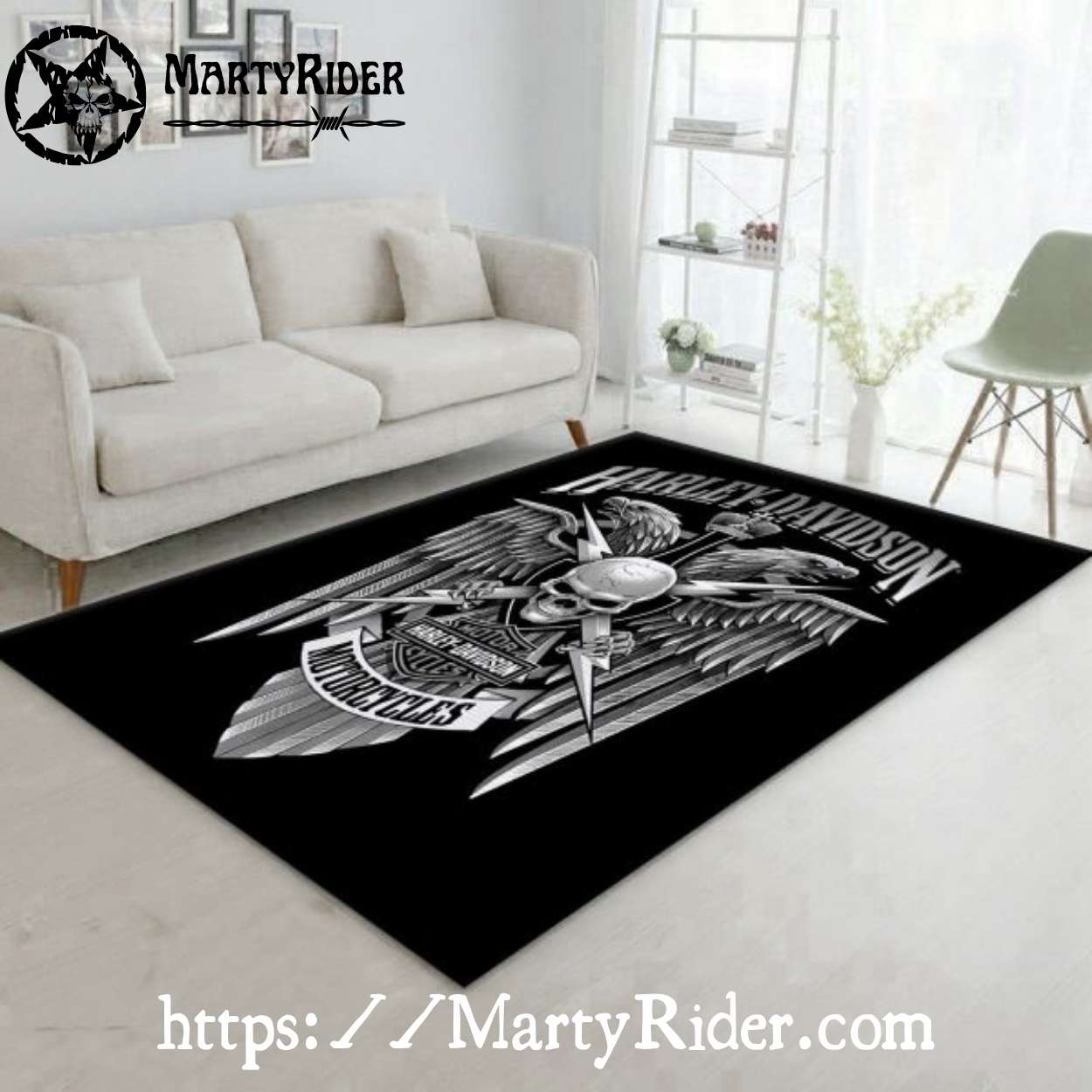 Skull with Wings Blade Harley Davidson Rugs Skull with Wings Blade Harley Davidson Rugs