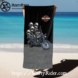 Skulls and Cruiser Black Harley Davidson Beach Towels