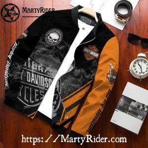 Smoky Skull bomber harley orange black edgy harley davidson