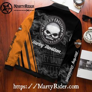 Smoky Skull bomber harley orange black edgy harley davidson