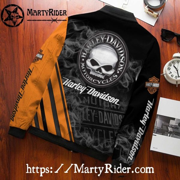 Smoky Skull bomber harley orange black edgy harley davidson