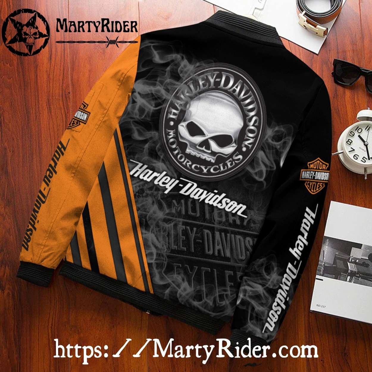 Smoky Skull bomber harley orange black edgy harley davidson Smoky Skull bomber harley orange black edgy harley davidson