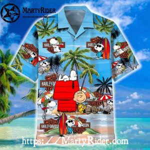 Snoopy Beach Vibe Harley Davidson Hawaiian Shirt Blue Fun