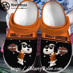 Snoopy Vibe Harley Davidson Crocs Black Orange Fun
