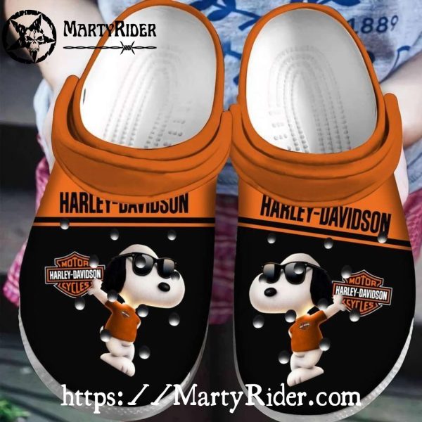 Snoopy Vibe Harley Davidson Crocs Black Orange Fun