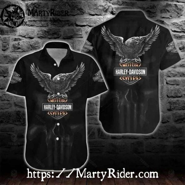 Soaring Eagle Harley Davidson Hawaiian Shirt With Smoky Effect
