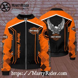 Soaring Eagle Orange Black Harley Davidson Bomber Jacket