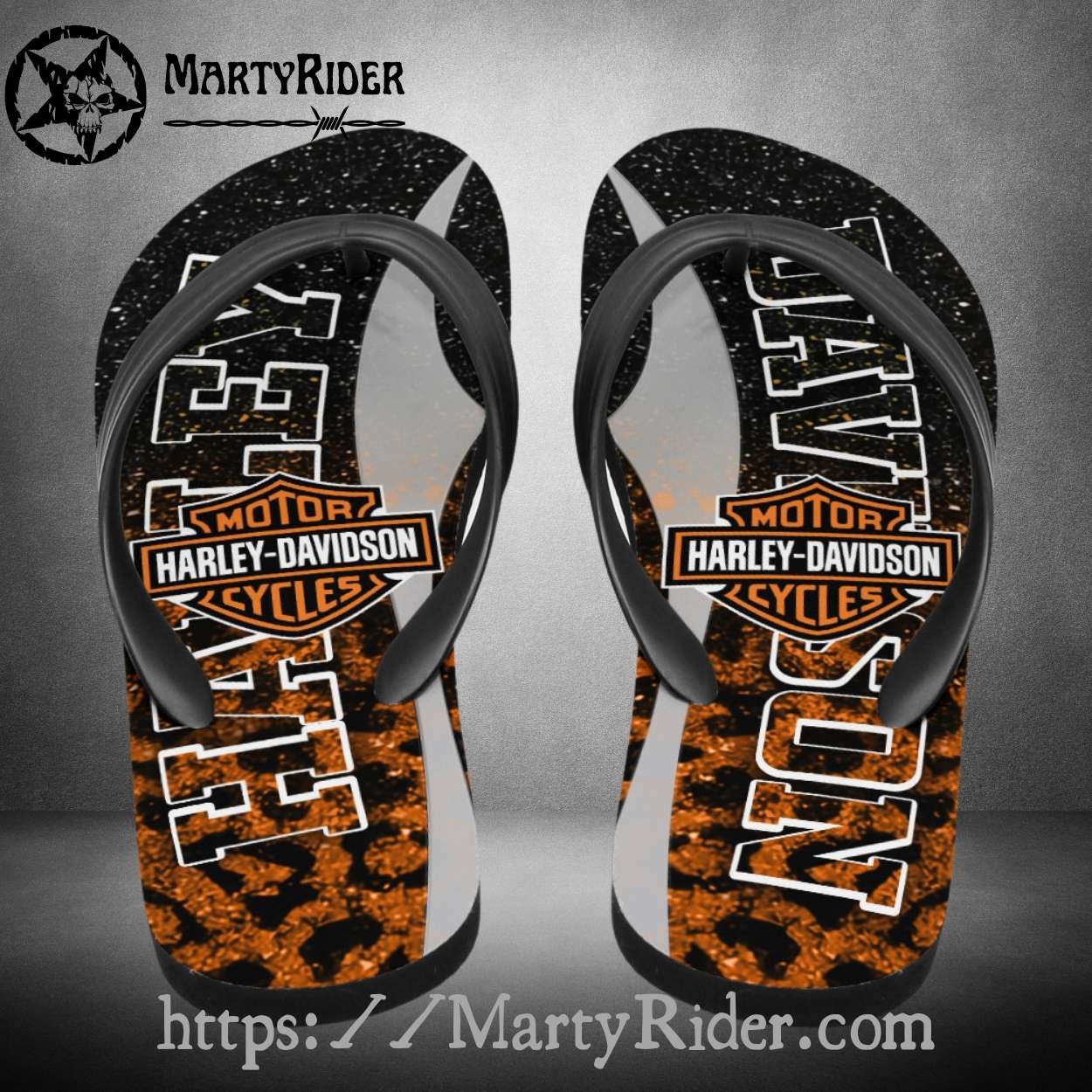 Spark Fade Harley Davidson Flip Flops Orange Leopard Spark Fade Harley Davidson Flip Flops Orange Leopard