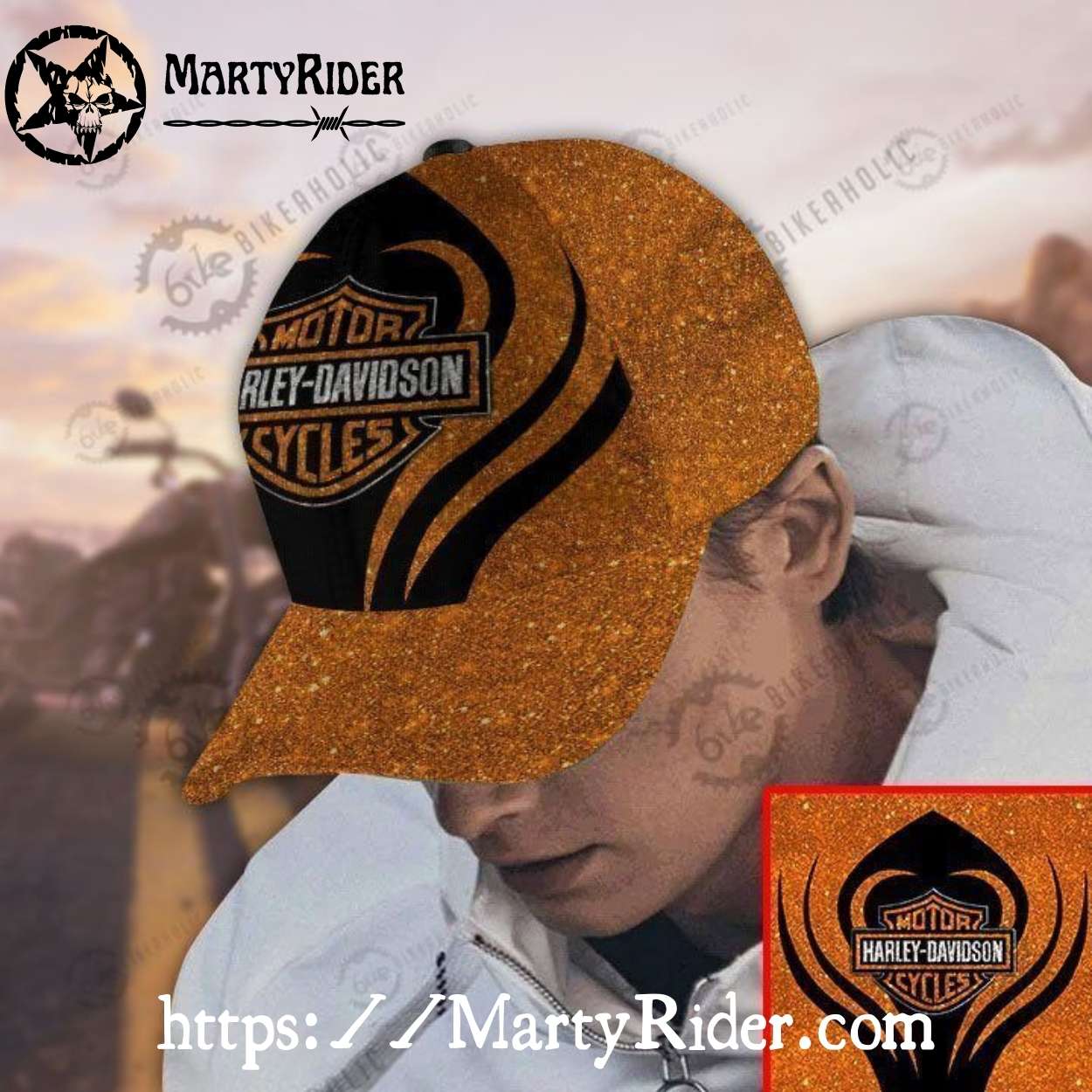 Sparkle Flame Harley Davidson Caps – Golden Glitter Style Sparkle Flame Harley Davidson Caps – Golden Glitter Style
