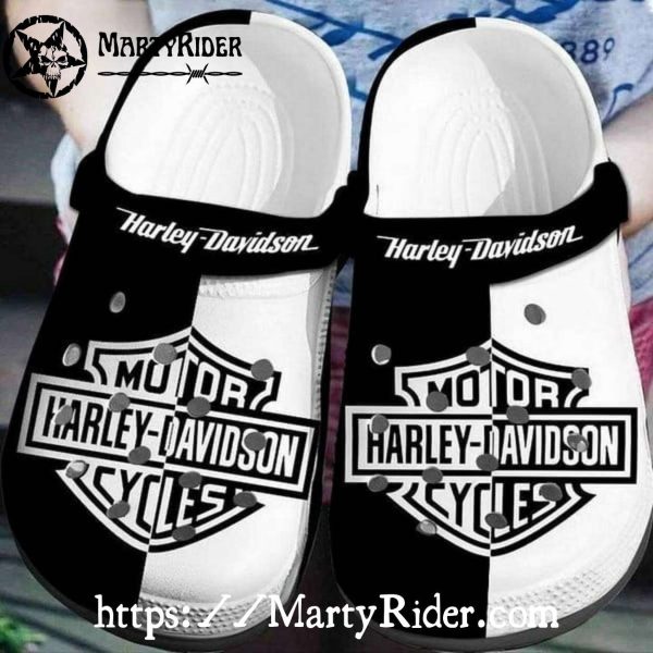 Split Black and White Harley Davidson Crocs Design