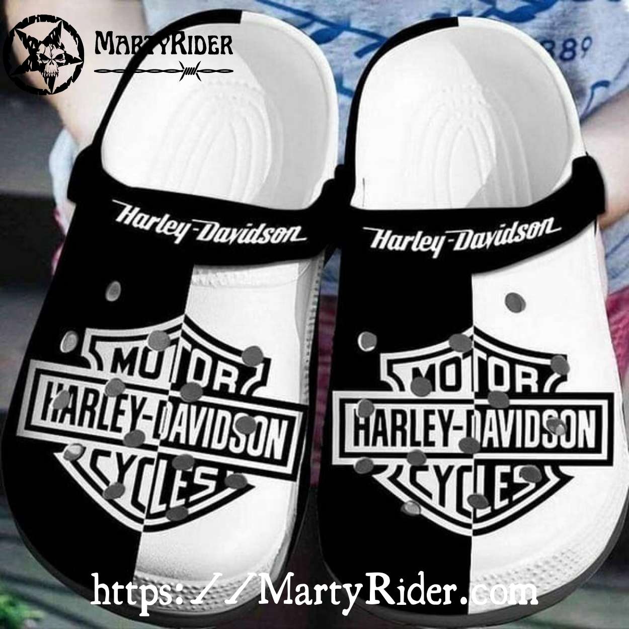 Split Black and White Harley Davidson Crocs Design Split Black and White Harley Davidson Crocs Design