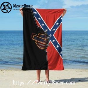 Split Flag Rebel Harley Davidson Beach Towels
