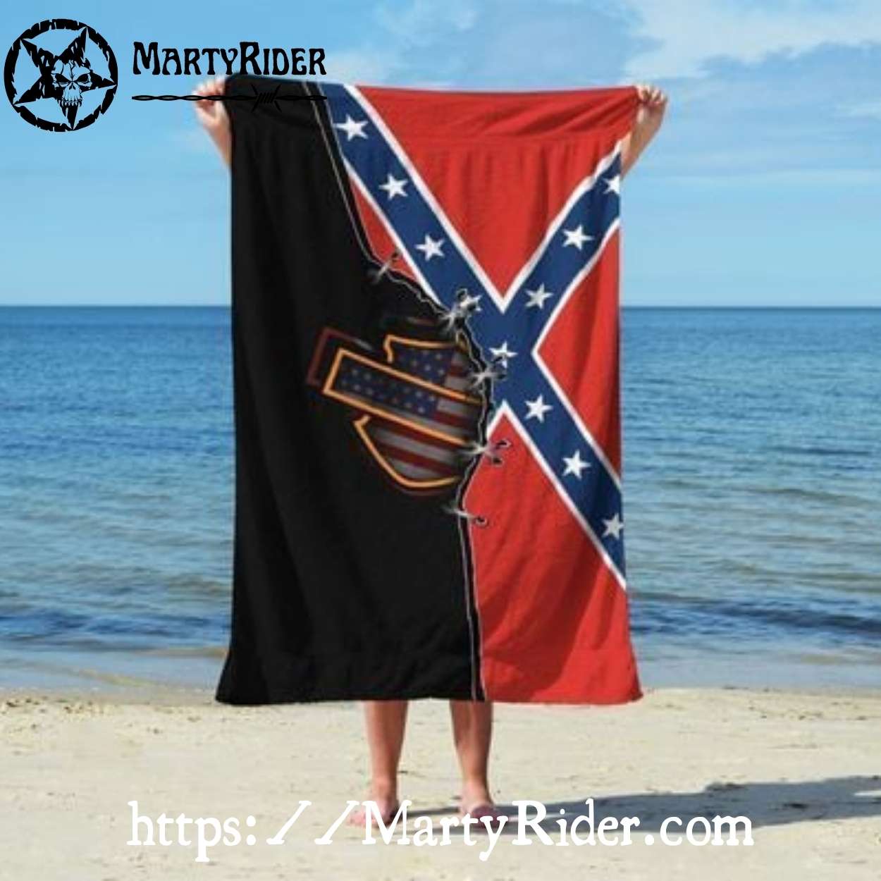 Split Flag Rebel Harley Davidson Beach Towels Split Flag Rebel Harley Davidson Beach Towels