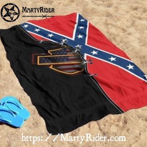Split Flag Rebel Harley Davidson Beach Towels