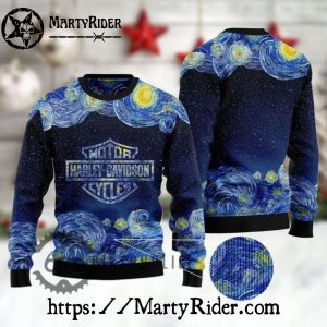 Starry Night Theme Harley Davidson Ugly Xmas Sweater