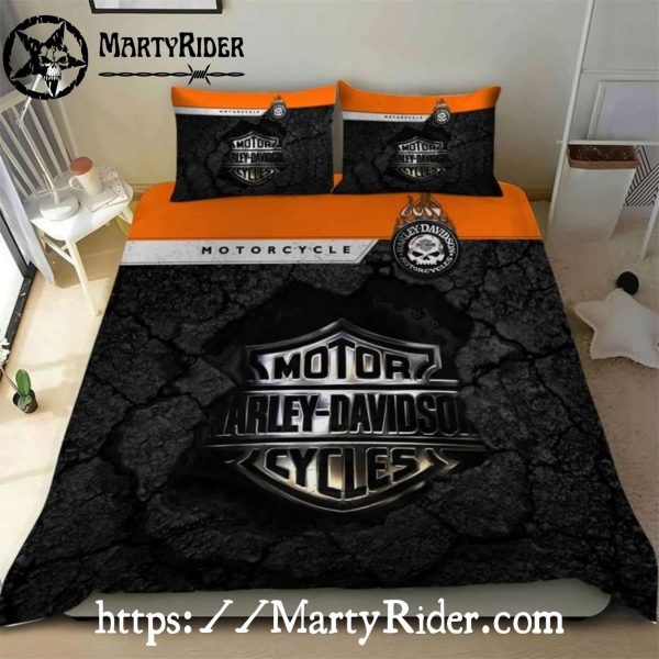 Steel Badge Harley Davidson Bedding Sets Orange Detail