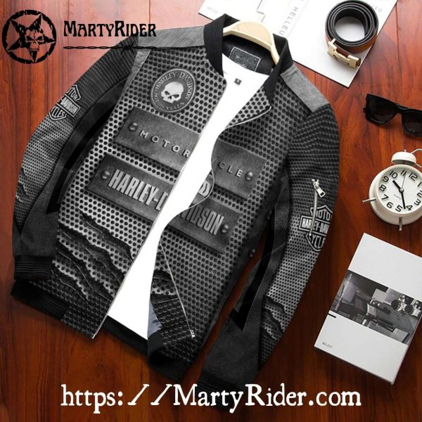 Steel Texture Riveted bomber jacket Harley Davidson Style