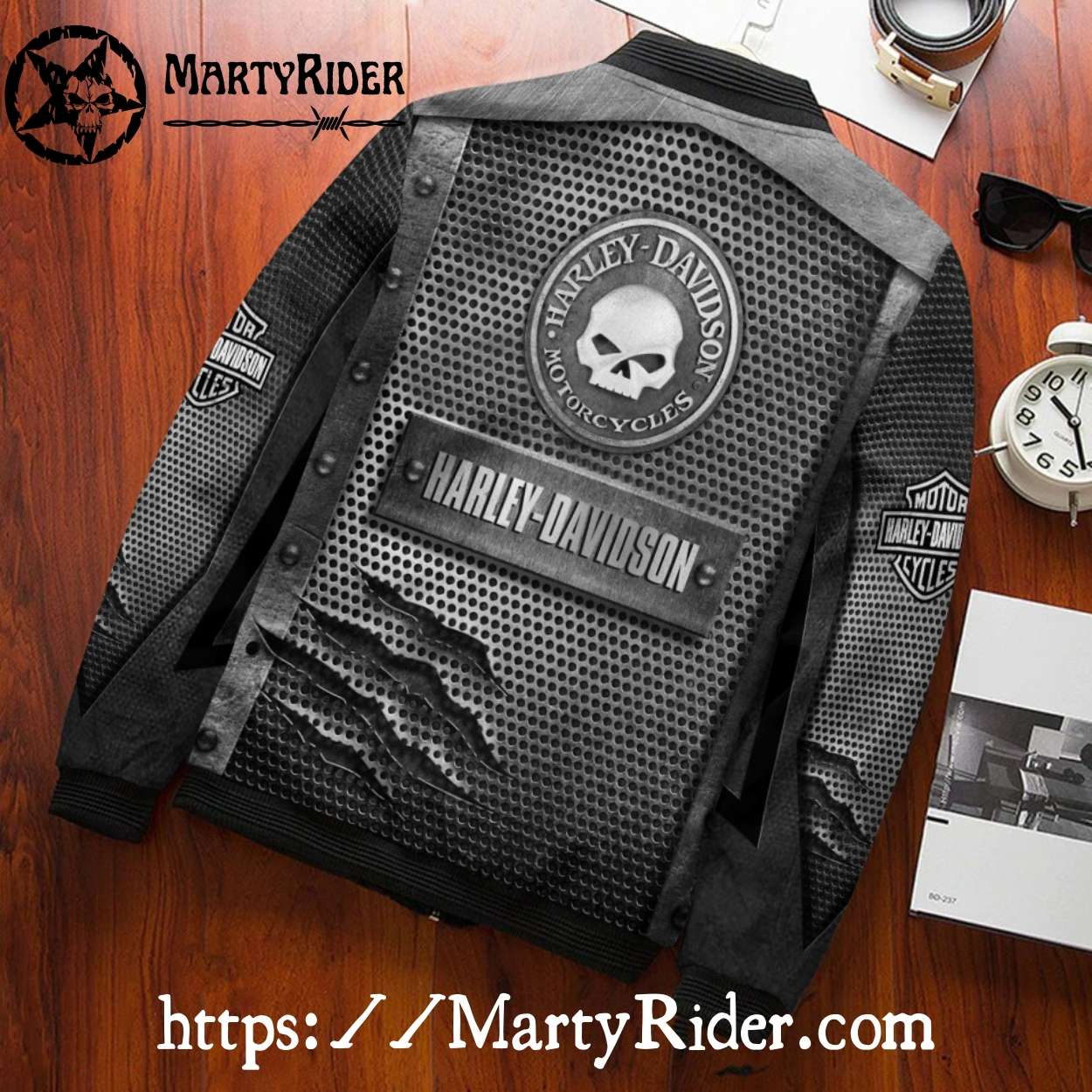 Steel Texture Riveted bomber jacket Harley Davidson Style Steel Texture Riveted bomber jacket Harley Davidson Style