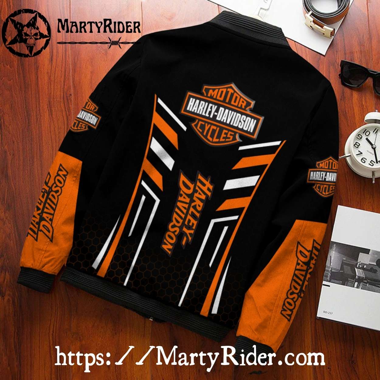 Striped Panels bomber jacket harley davidson orange black Striped Panels bomber jacket harley davidson orange black