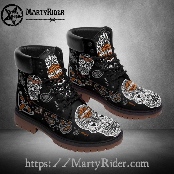 Sugar Skull Harley Davidson Shoes Timberland Mens Boots