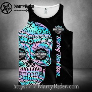 Sugar Skull Pastel Tank Top Harley Davidson Inspired