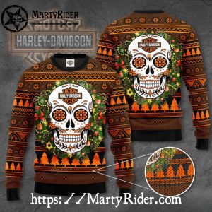 Sugar Skull Wreath Harley Davidson Ugly Xmas Sweater