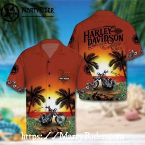 Sunset Cruiser Harley Davidson Hawaiian Shirt With Palms