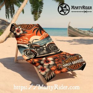 Sunset Ride and Hibiscus Harley Davidson Beach Towels