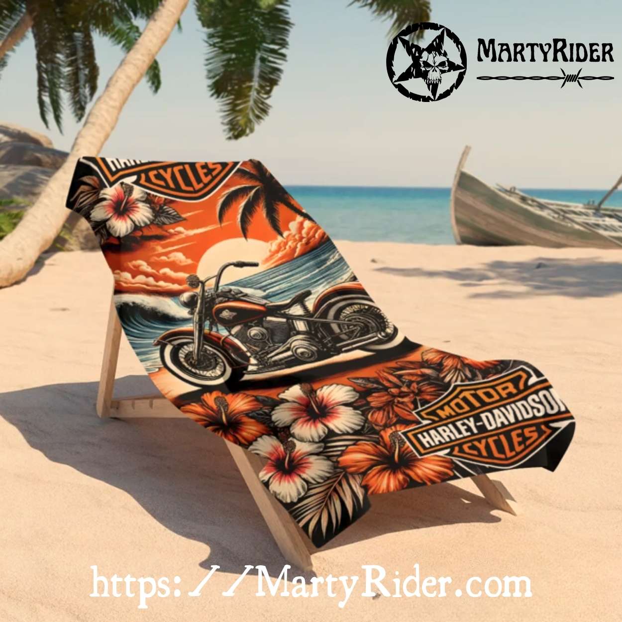 Sunset Ride and Hibiscus Harley Davidson Beach Towels Sunset Ride and Hibiscus Harley Davidson Beach Towels