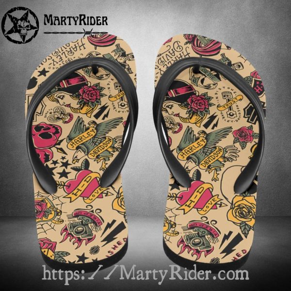 Tattoo Art Harley Davidson Flip Flops Retro Vibes