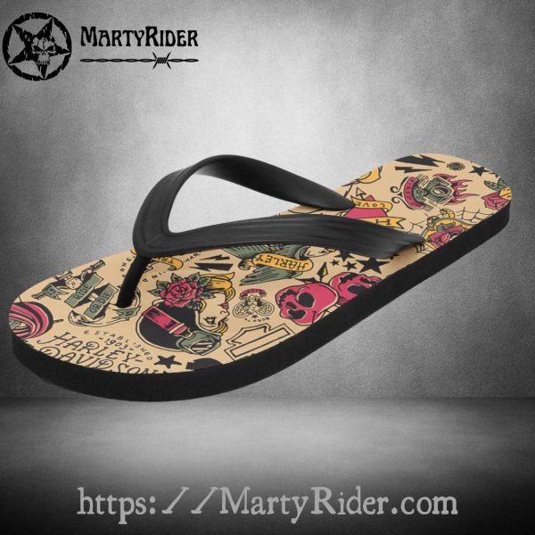 Tattoo Art Harley Davidson Flip Flops Retro Vibes