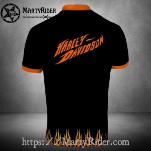 Tattoo Pattern Harley Davidson Polo Shirt with Flames