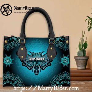 Teal Nautical Mandala Harley Davidson Leather Purse