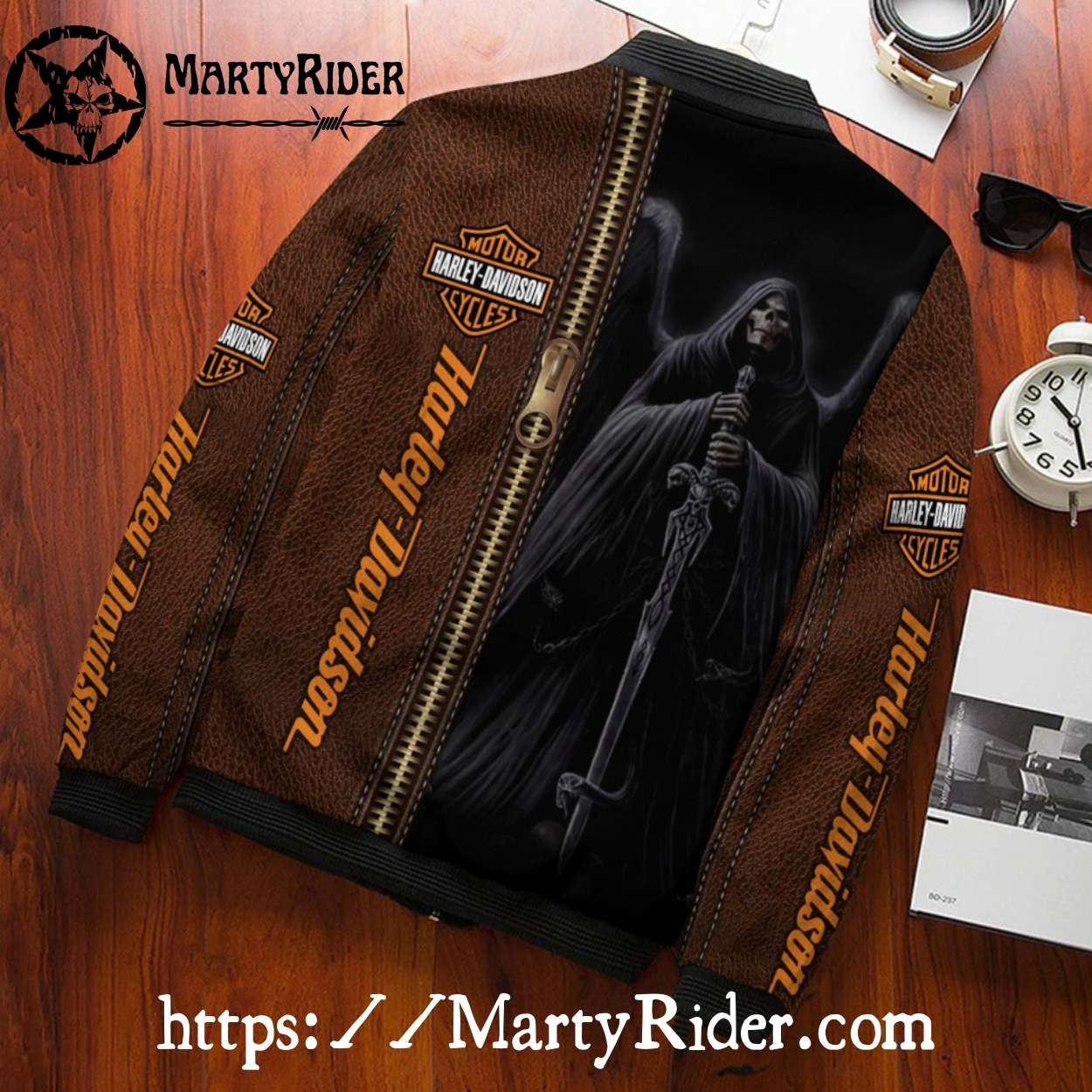 Textured Leather Harley Davidson Bomber Jacket Textured Leather Harley Davidson Bomber Jacket