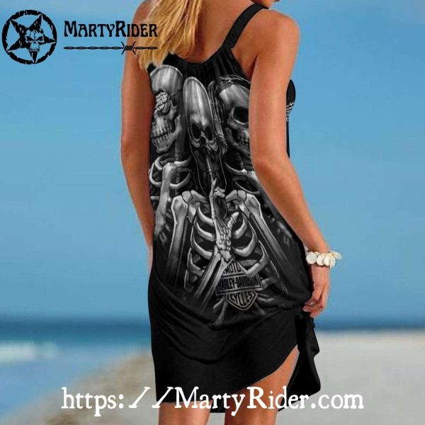 Three Skeletons Harley Davidson Dresses Beachwear