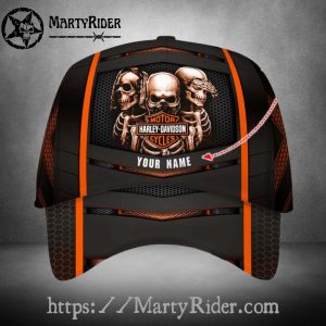 Three Skulls Harley Davidson Caps – Orange Bold Look