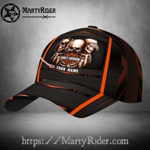 Three Skulls Harley Davidson Caps – Orange Bold Look