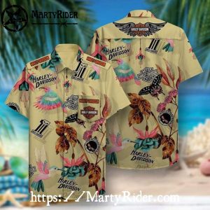 Tropical Birds And Leaves Harley Davidson Aloha Shirt