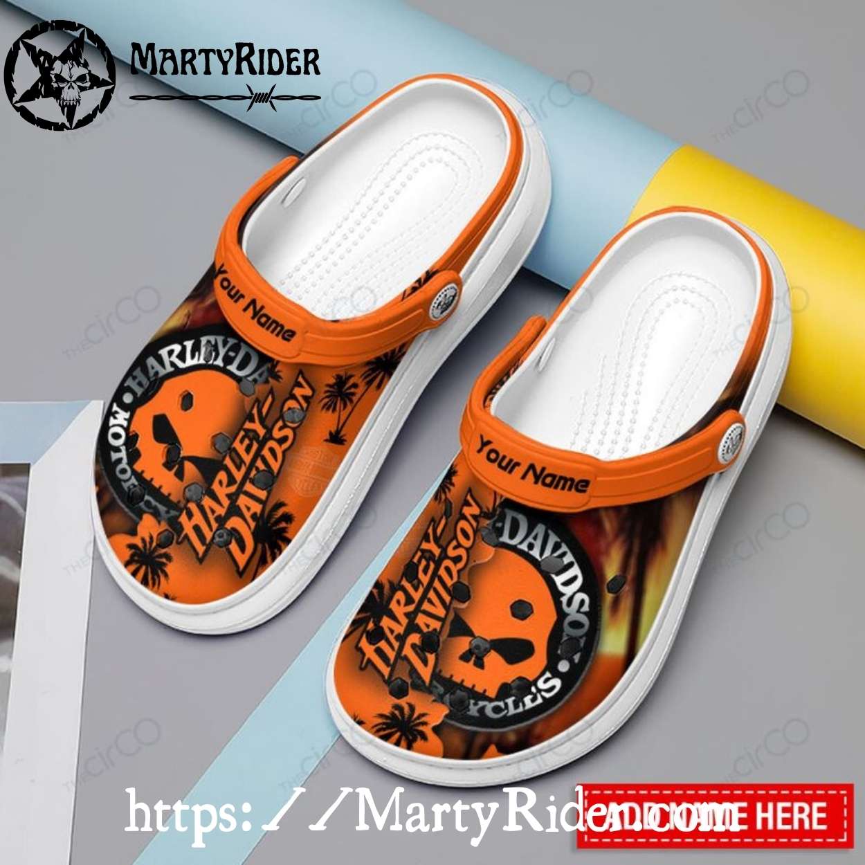 Tropical Skull Harley Davidson Crocs Custom Orange Tropical Skull Harley Davidson Crocs Custom Orange
