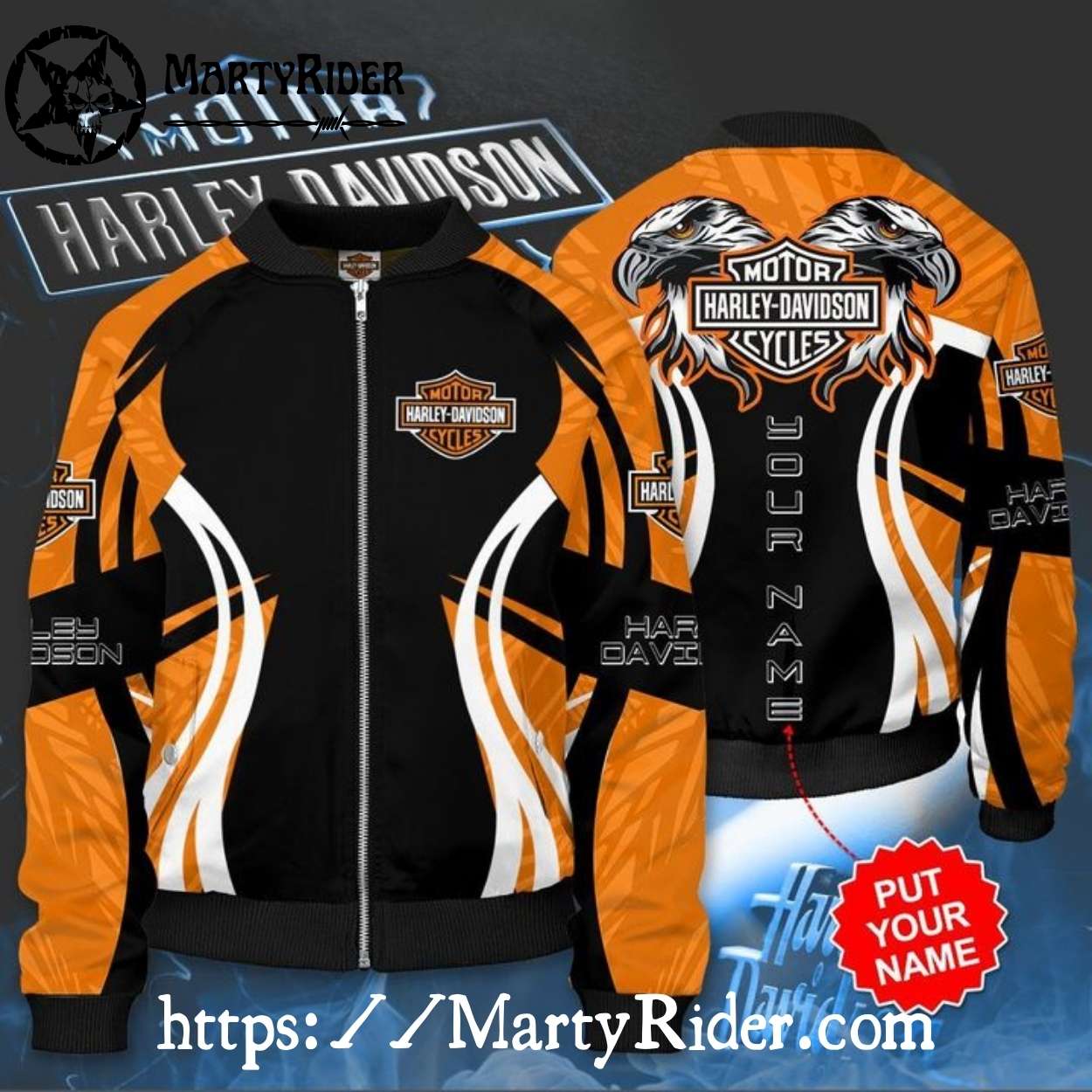 Twin Eagle Flames Harley Davidson Bomber Jacket Custom Name Twin Eagle Flames Harley Davidson Bomber Jacket Custom Name