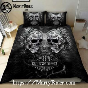Twin Skulls Feather Harley Davidson Bedding Sets Gothic