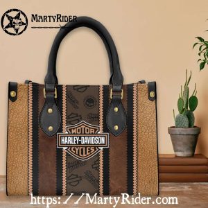 Two-Tone Vintage Harley Davidson Leather Lady Tote Bag
