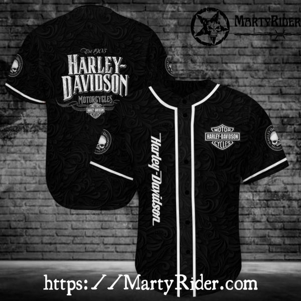Vintage Black Floral Harley Davidson Baseball Shirt