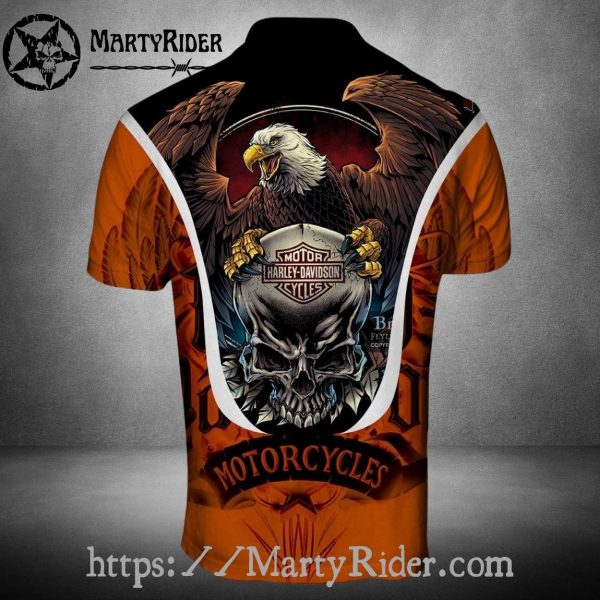 Vintage Gear Wheel Harley Davidson Polo Shirt Rust Style