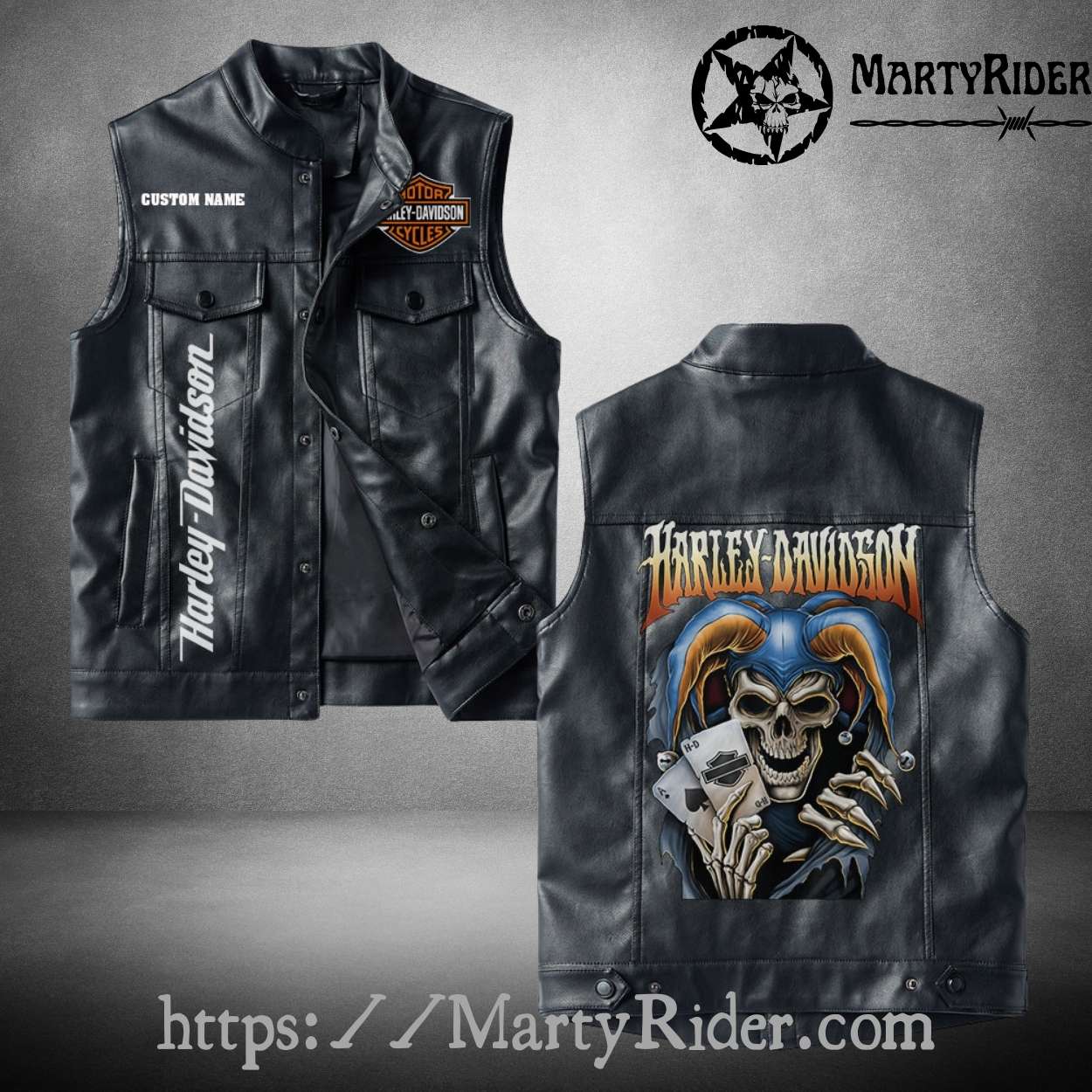 Vintage Harley Davidson Leather Vest Joker Skull Cards Vintage Harley Davidson Leather Vest Joker Skull Cards