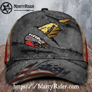 Vintage Indian Cap with Flag – Distressed Motorcycle Art