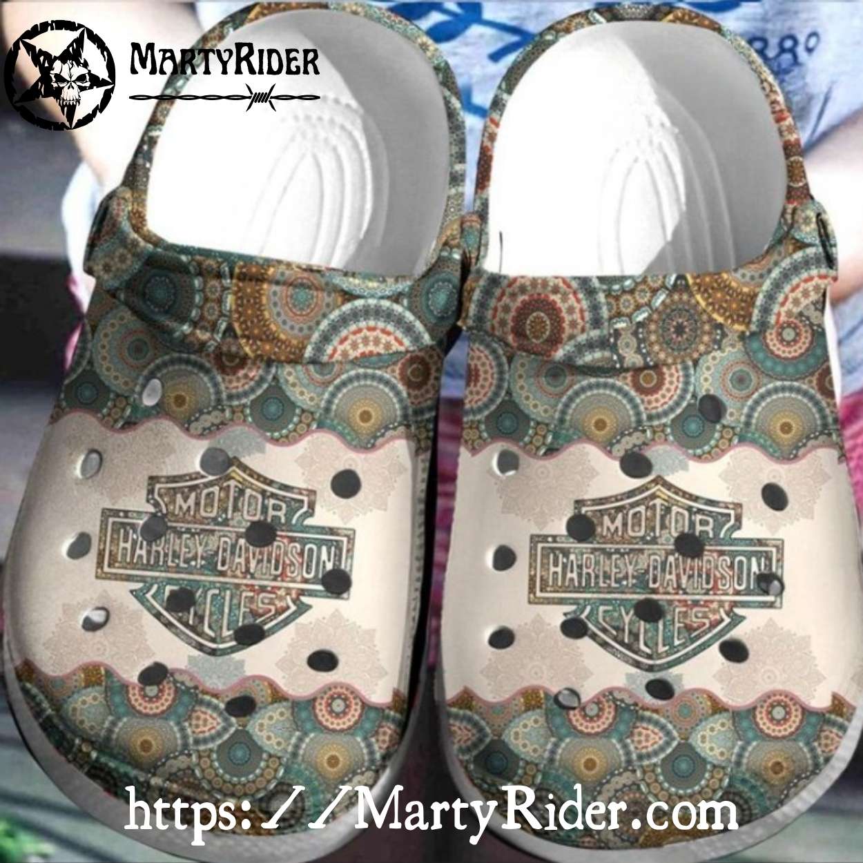 Vintage Mandala Pattern Harley Davidson Crocs Unique Vintage Mandala Pattern Harley Davidson Crocs Unique