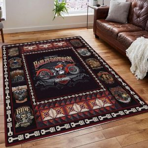 Vintage Red Bike Collage Harley Davidson Rugs