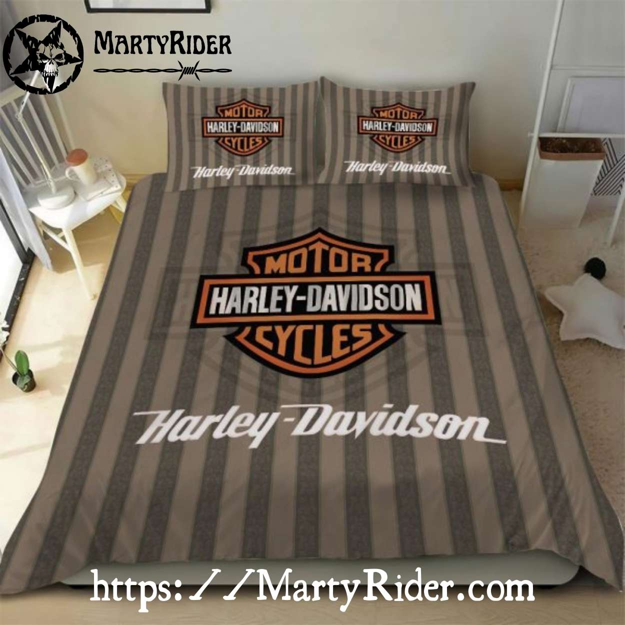 Vintage Stripe Logo Harley Davidson Bedding Sets Retro Brown Vintage Stripe Logo Harley Davidson Bedding Sets Retro Brown